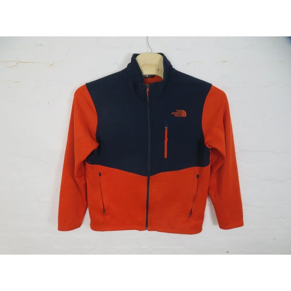The North Face Fleece Jacket Mens Large Orange Blue Full Zip Colorblock Hiking